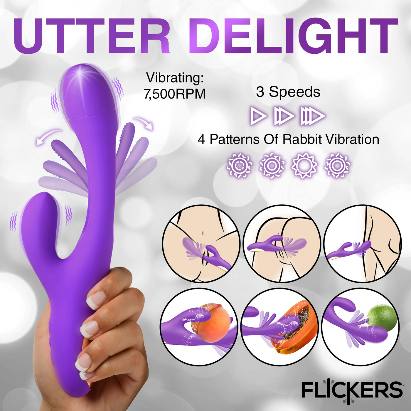 tri flick flicking silicone rabbit vibrator  purple 