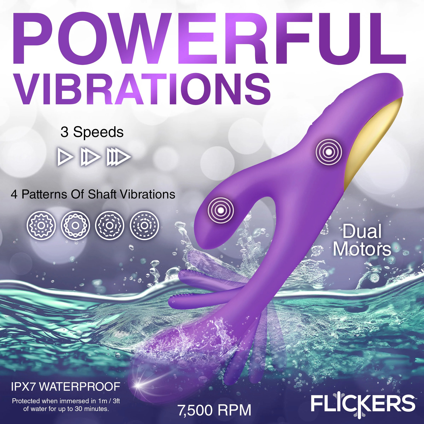 tri flick flicking silicone rabbit vibrator  purple 