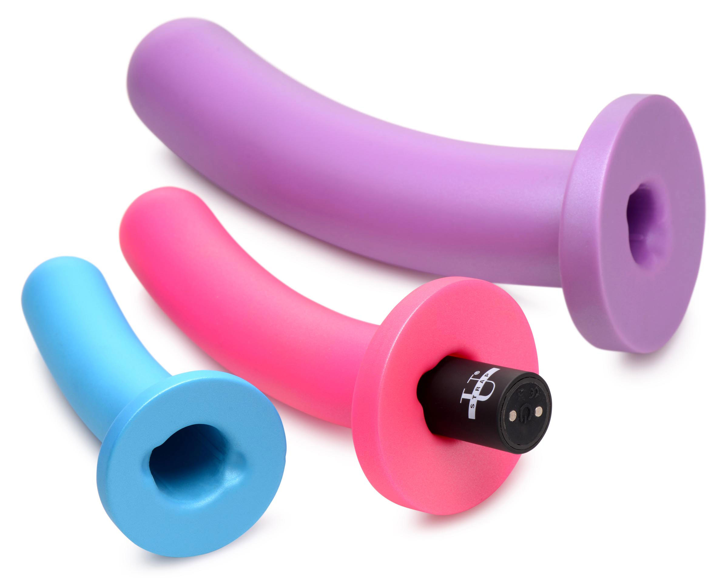 triple peg x vibrating silicone dildo set with remote 