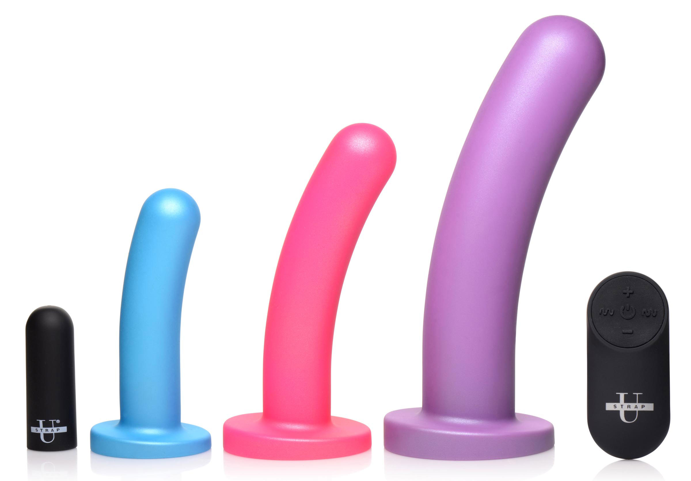 triple peg x vibrating silicone dildo set with remote 