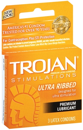 trojan stimulations ultra ribbed lubricated condoms  pack 