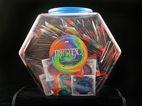 trustex assorted colors lubricated condoms  piece fishbowl 