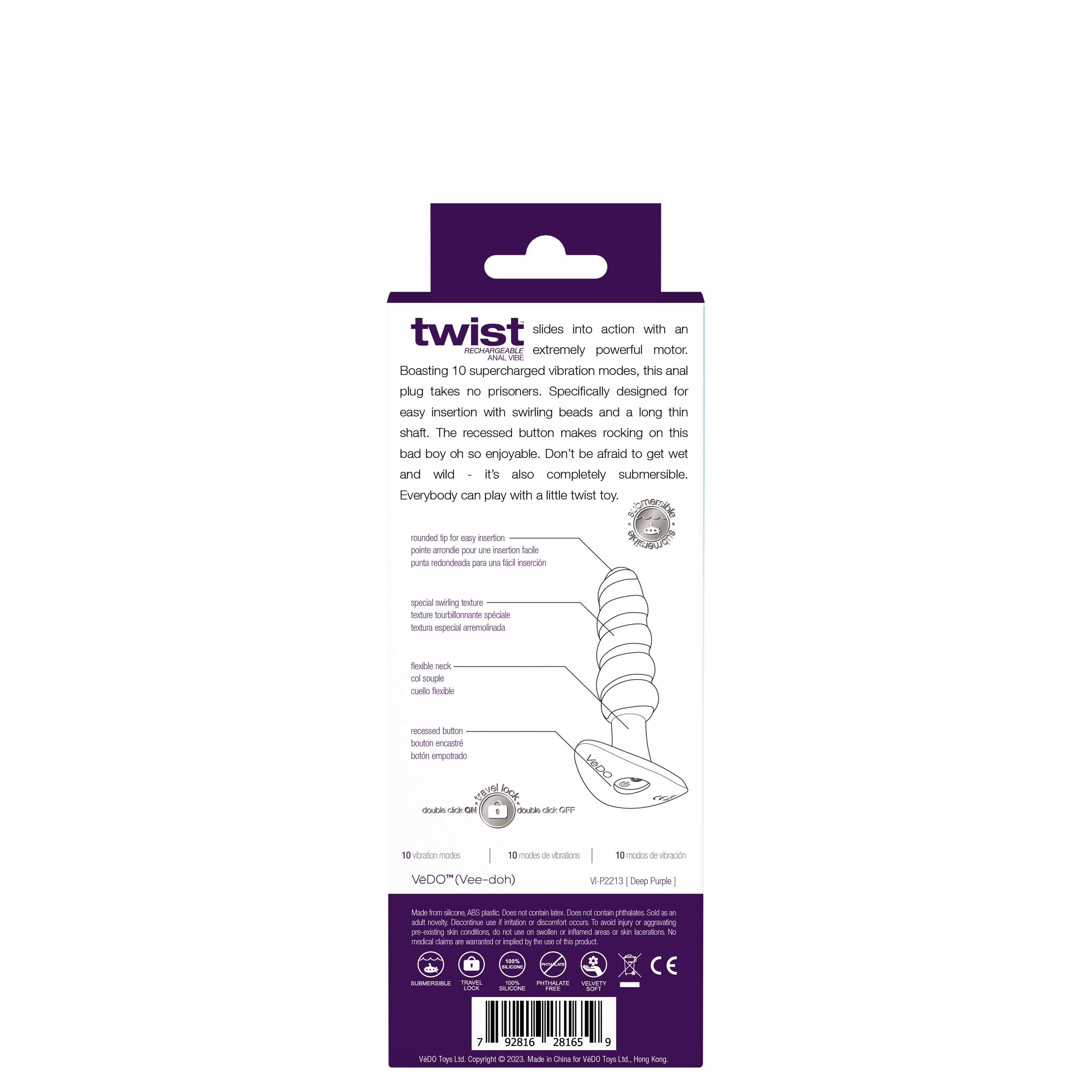 twist rechargeable anal vibe deep purple 