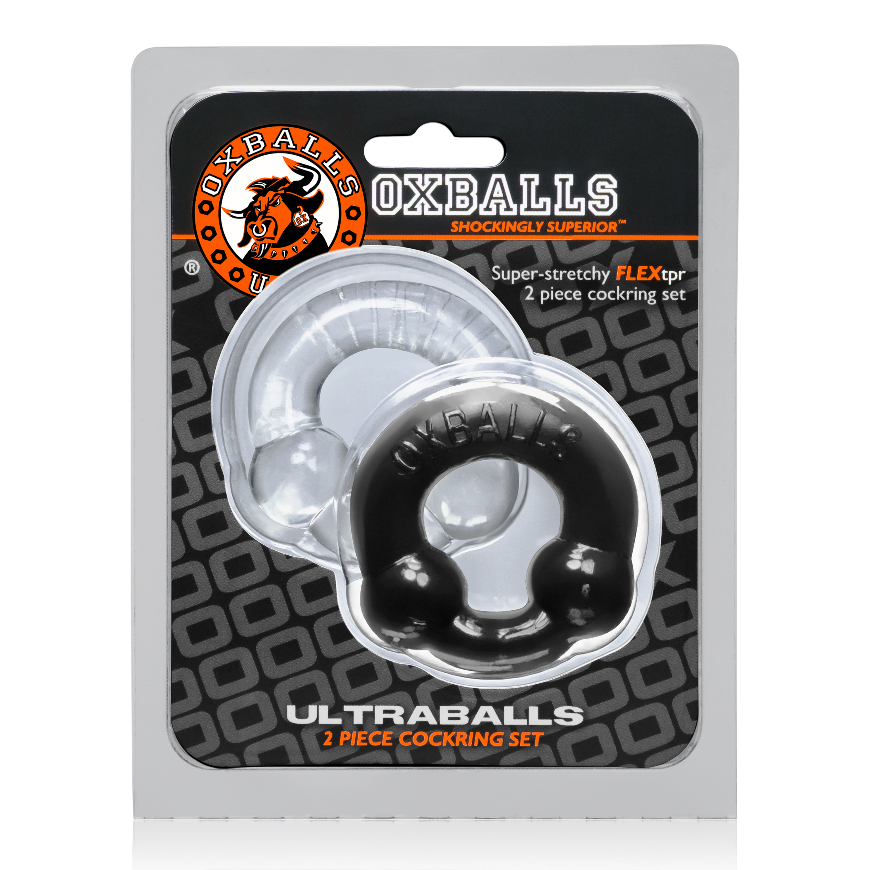 ultraballs  piece cockring set black clear 