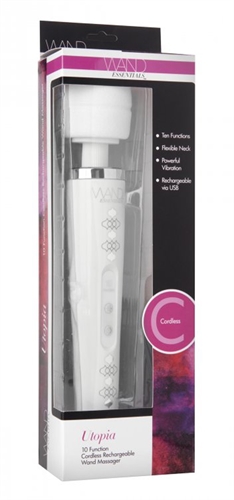 utopia  function cordless rechargeable wand massager white 