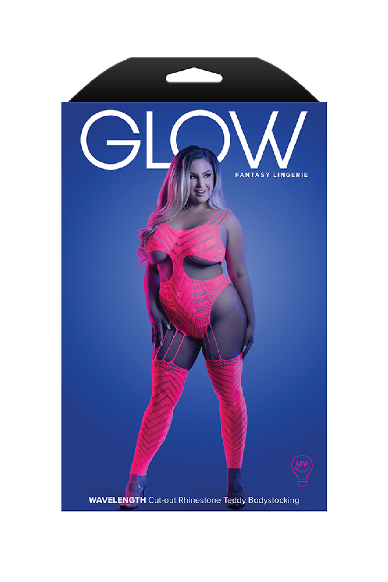 wavelength cutout rhinestone teddy bodystocking  queen neon pink 