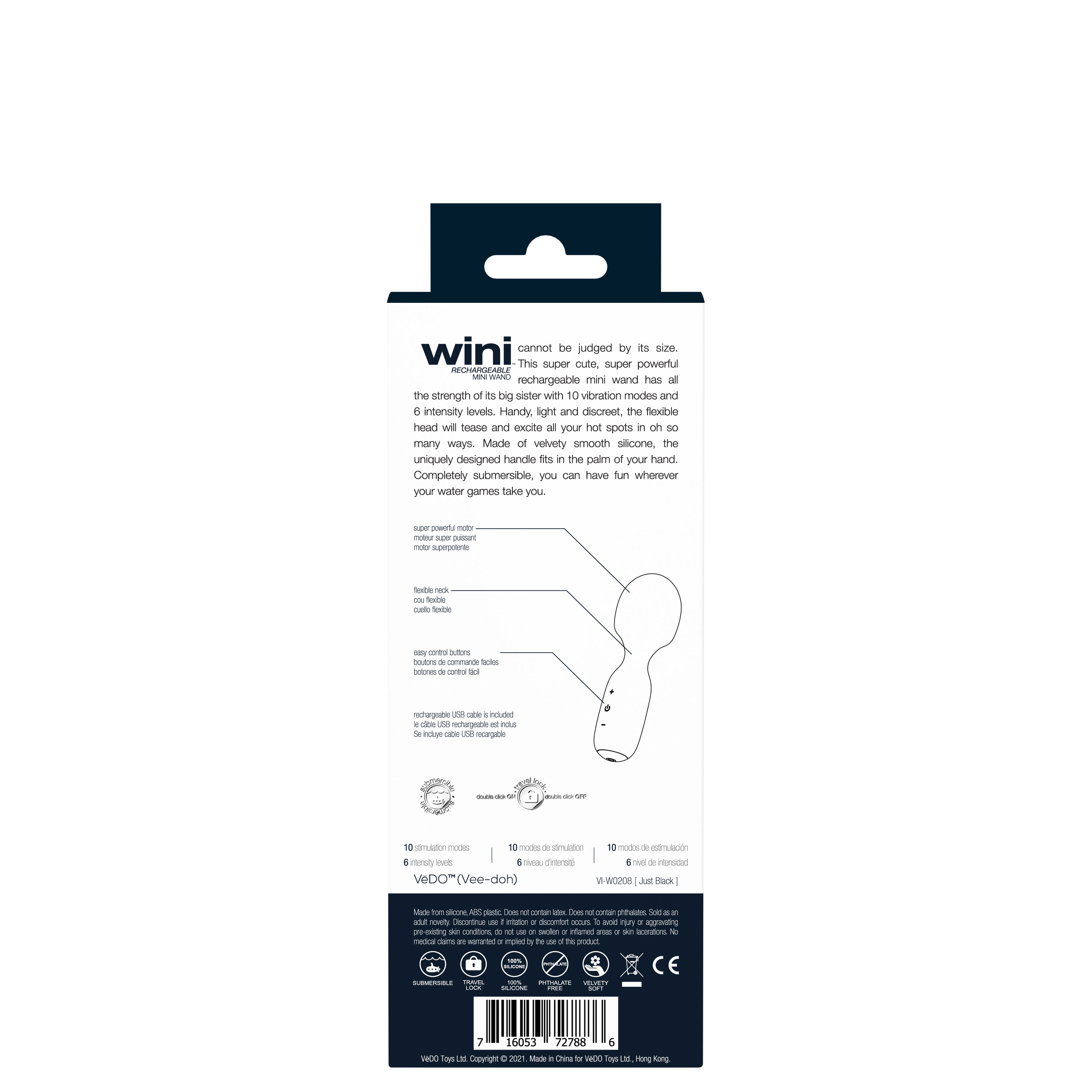 wini rechargeable mini wand black 