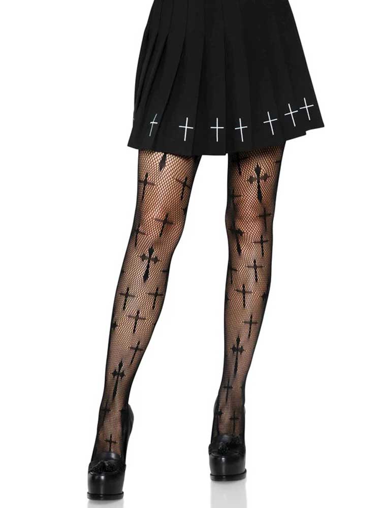 worship me cross net tights xx black 