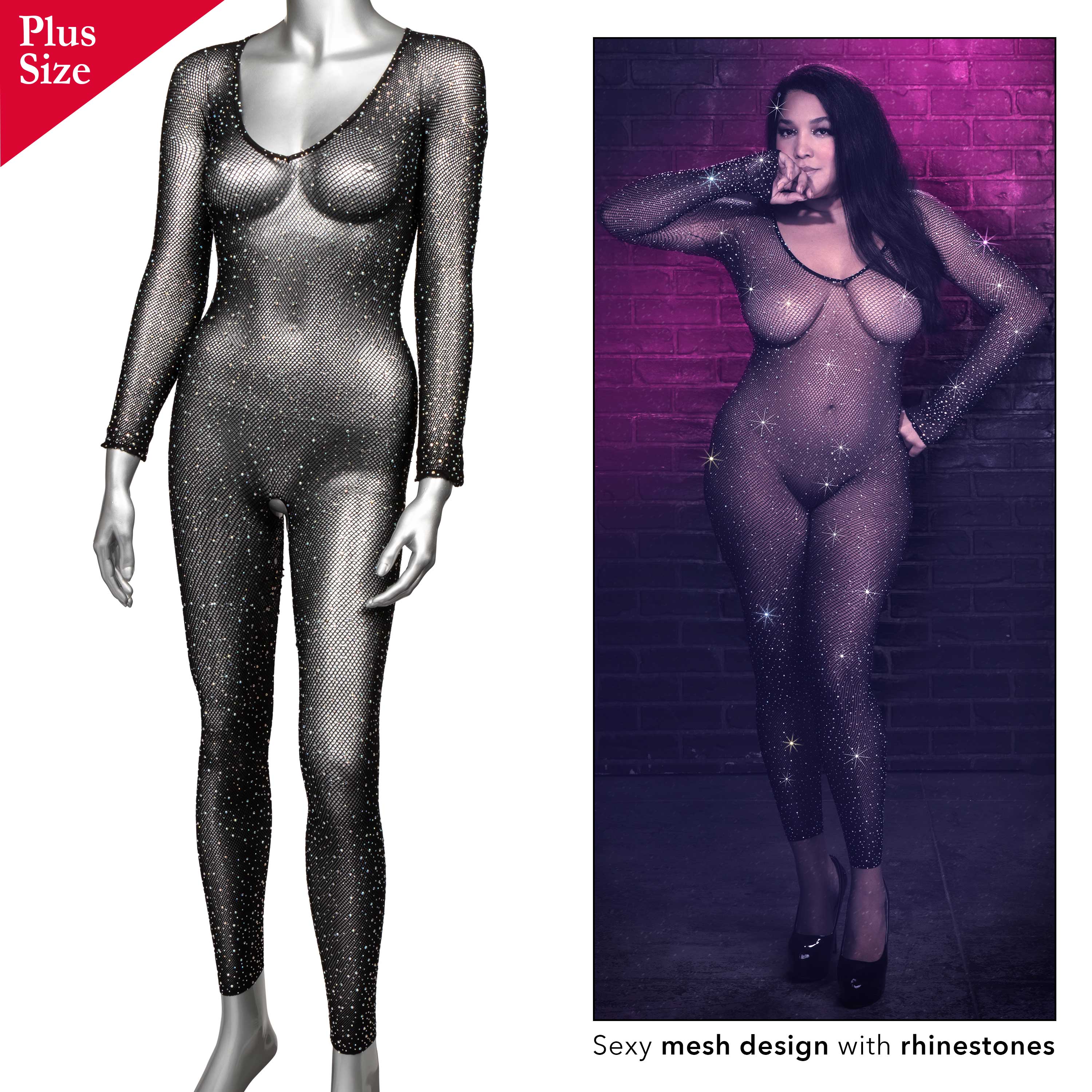 Radiance Crotchless Full Body Suit Queen Black