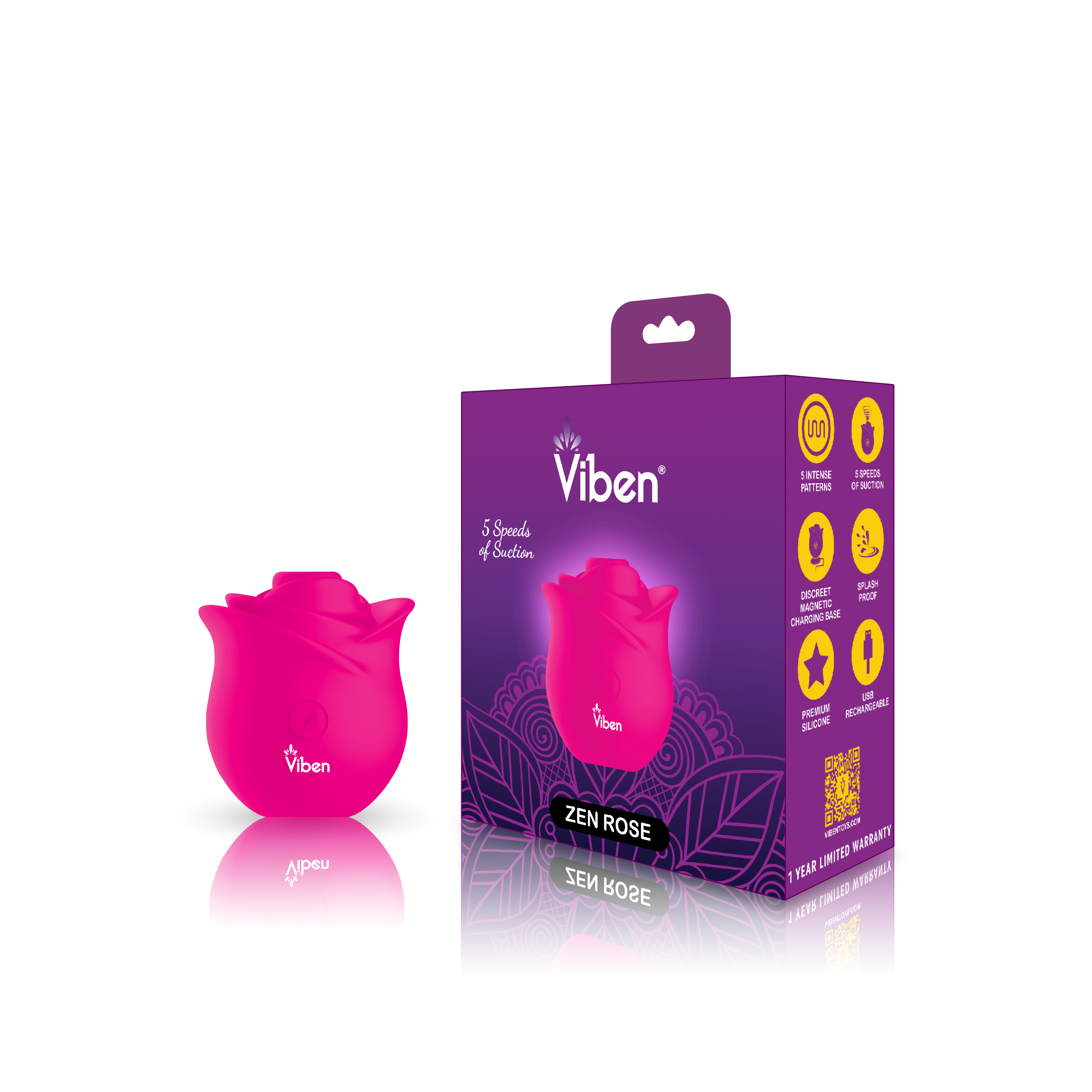 zen rose hot pink handheld rose clitoral and nipple stimulator 