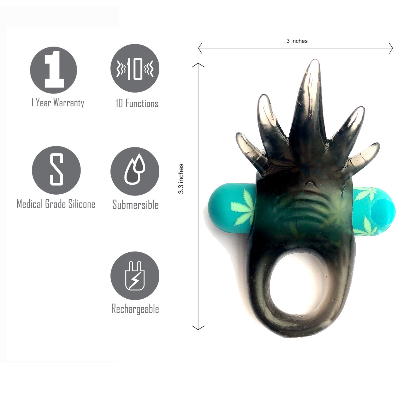 ziggy pot leaf usb rechargeable vibrating erection enhancer ring  series 